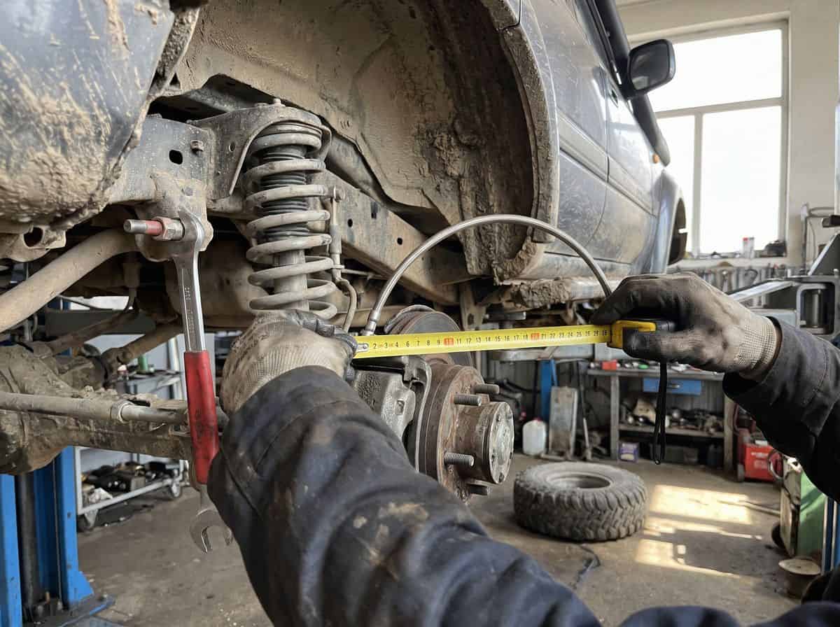 Замер тормозного шланга на полном отбое лифтованного внедорожника — Custom's Tuning, Тюмень