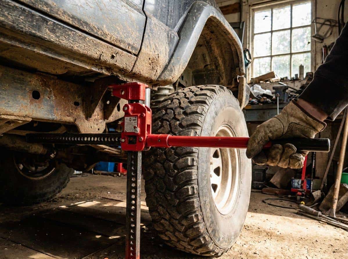 Реечный домкрат у рамы внедорожника 4×4 в мастерской — Custom's Tuning, Тюмень