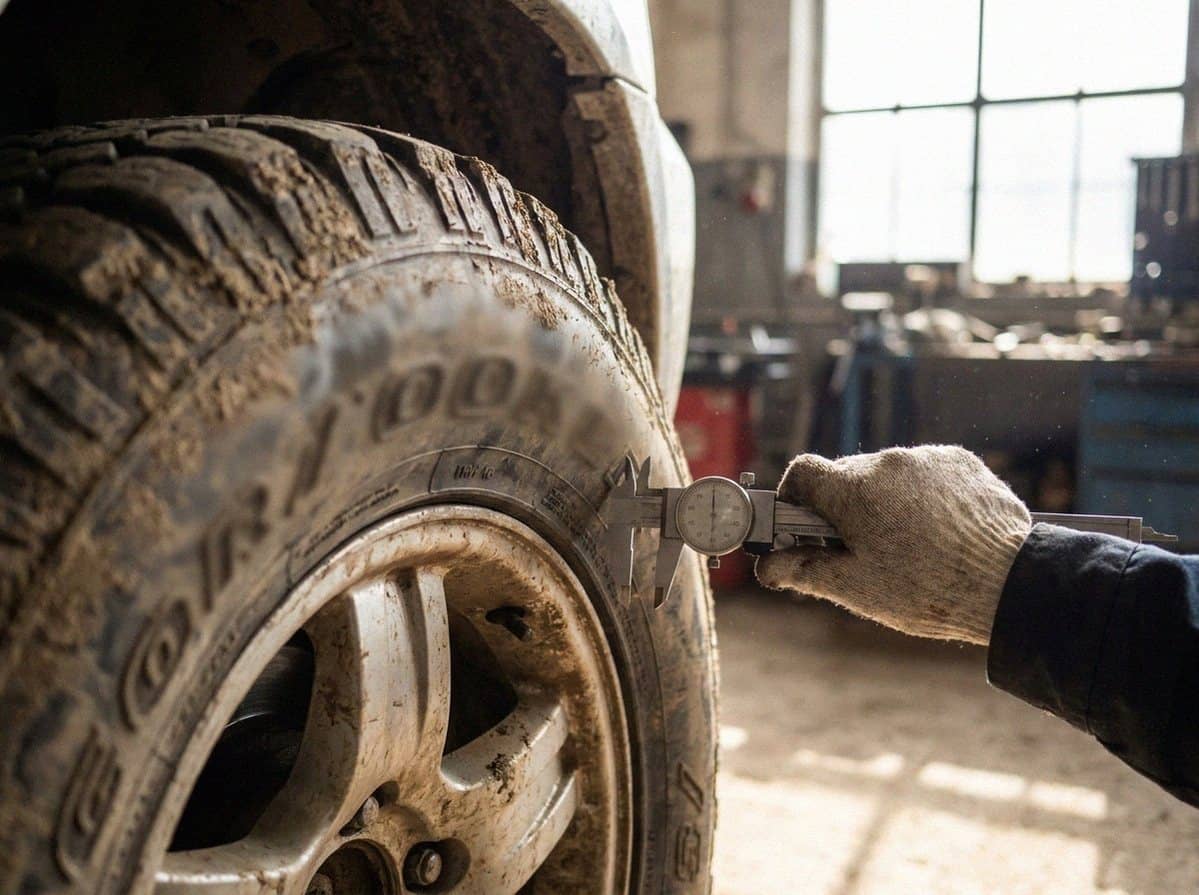 Проверка боковины шины Maxxis RAZR штангенциркулем у колеса — Custom's Tuning, Тюмень