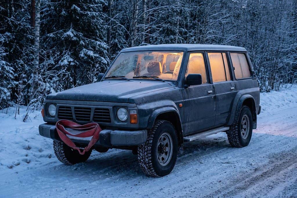 Рамный внедорожник зимним утром, иней на стёклах, тёплый свет в салоне — Custom's Tuning, Тюмень