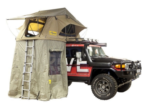 Палатка туристическая быстрораскладывающаяся СТОКРАТ для установки на крышу автомобиля с дополнитель